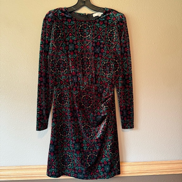 LOFT Ornamental Floral Shirred Velvet Mini Dress - Picture 3 of 6